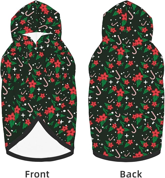 Black Candy Cane Hoodie,Christmas Cosplay Dog Clothes with Pocket and Hat Winter Clothes Sweaters Large