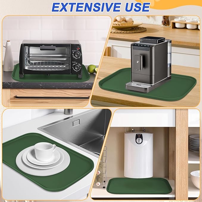 Silicone Pet Feeding Mat with Raised Edge for Food and Water, Dog Bowl Mats, Cat Bowls Placemat with High Lip for Floor Waterproof, Rubber Tray for Cats and Dogs 22 x 14 x0.8 Dark Olive