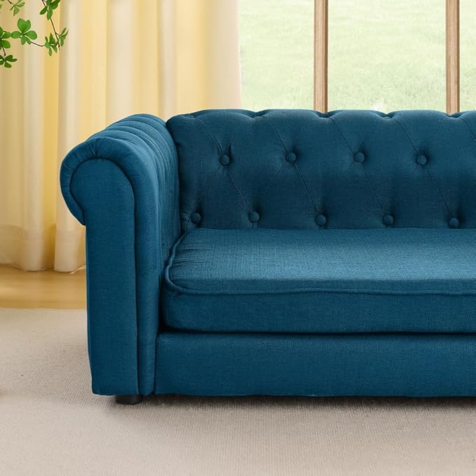 Dog Sofa Couch for Medium to Large Dogs, 55" Memory Foam Pet Sofa Couch with Washable Fabric, Durable Elevated Dog Bed with Legs, Removable Cushion for Medium and Large Dogs, Blue