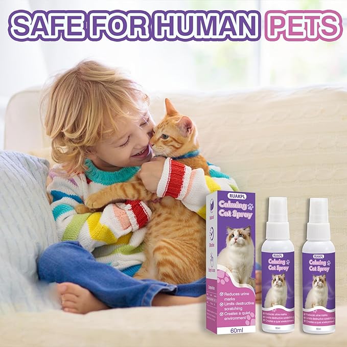 Cat Calming Spray 60 ML 2 Pack Calming Solution for Cats Cat Pheromone Spray Reduces Stress Anxiety Scratching Calming Spray for Cats Good for Home Travel Cat Pheromones Calming Spray