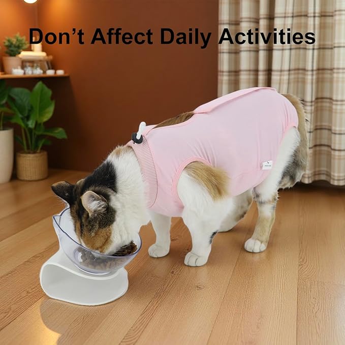 Cat Recovery Suit, Surgical Recovery Clothes for Abdominal Wound or Skin Disease, Cats Onesie After Surgery and Spay, E-Collar Alternative Pajama Suit (Pink, Small)