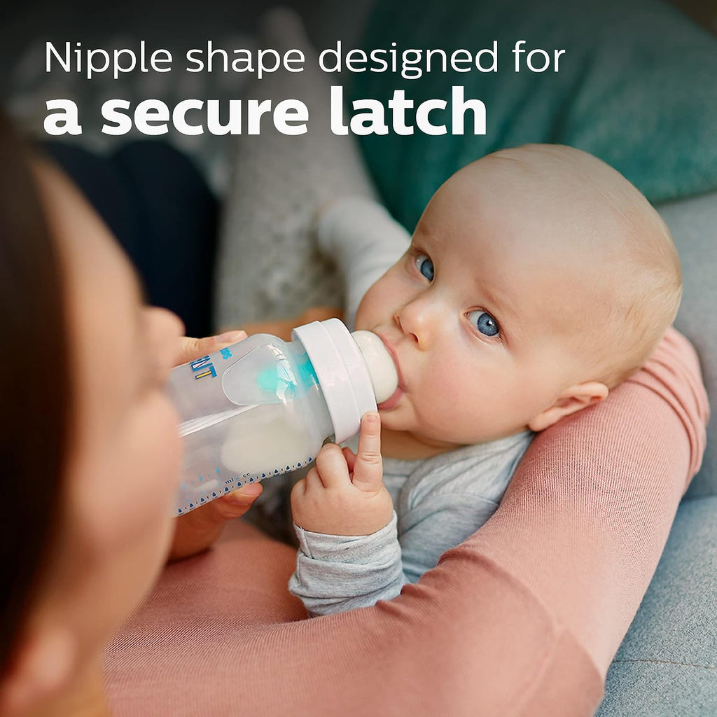 Philips Avent Anti-Colic Baby Bottle with AirFree Vent, Medium Flow 2 Nipple, 1m+, 9oz, 4 Pack, Pink, SCY703/14