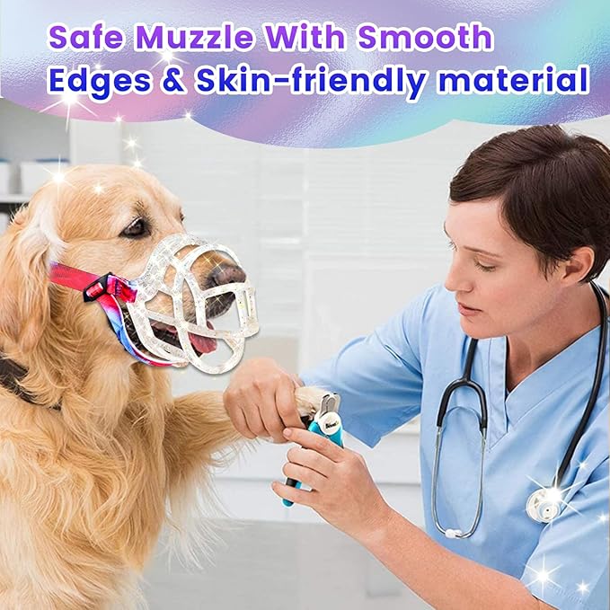 Dog Muzzle, OKKIC Basket Muzzle Anti Biting Chewing, Sturdy Lightweight Muzzle Allows Panting Drinking,Muzzle for Small Medium Large Dogs, Suitable for Grooming Trimming Training (Transparent, Size6)