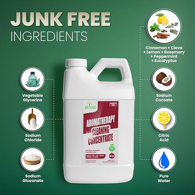 Naeterra Aromatherapy Cleaning Concentrate 64 oz Natural Multi-Surface Cleaner, Plant-Based and Biodegradable, Makes 24 Gallons, Cleaning Essential Oil Formula, Safe for Families and Pets