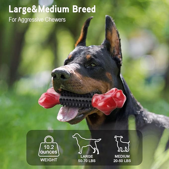 Apasiri Tough Dog Toys for Aggressive Chewers Large Breed, Dog Chew Bone with Bacon Flavor, Nylon & Rubber Chew Toy for Medium Large Dogs