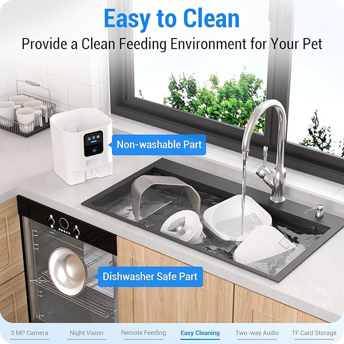 Automatic Cat Feeder with 2K HD Camera: Automatic Dog Feeder with Night Vision, Cat Food Dispenser with 5G WiFi for Multiple Pet, Detachable for Easy Clean - 29 Cup （7L Large Capacity）