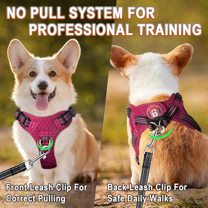 Dog Harness Step in Dog Vest Harness, Reflective Adjustable Puppy No Pull Harness Breathable Soft for Small and Medium Dogs Cats, Pink/Black, S