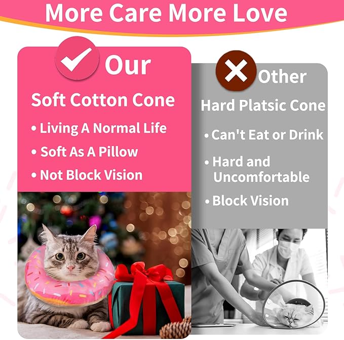Cat Cone Collar Soft, Cat Recovery Collar for Wound Healing Cute Donut Adjustable Kitten Cones to Stop Licking Comfortable Lightweight Neck Elizabethan Collars for Cats Kittens After Surgery