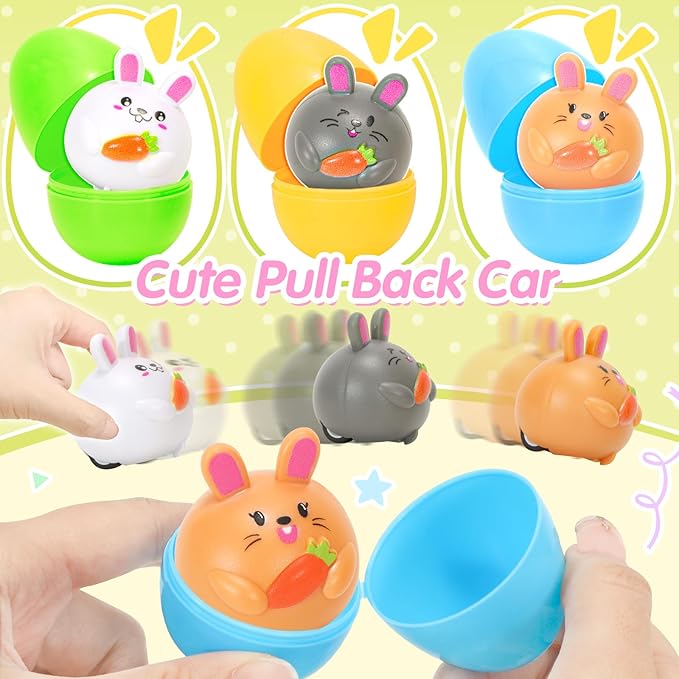 Plush Bunny Easter Toys for Kids,Interactive Bunny with Sounds,Can Walk,Wag Tail and Twitch Nose with Remote Control Leash,Easter Eggs with Pull Back Cars,Easter Birthday Gift for Toddlers