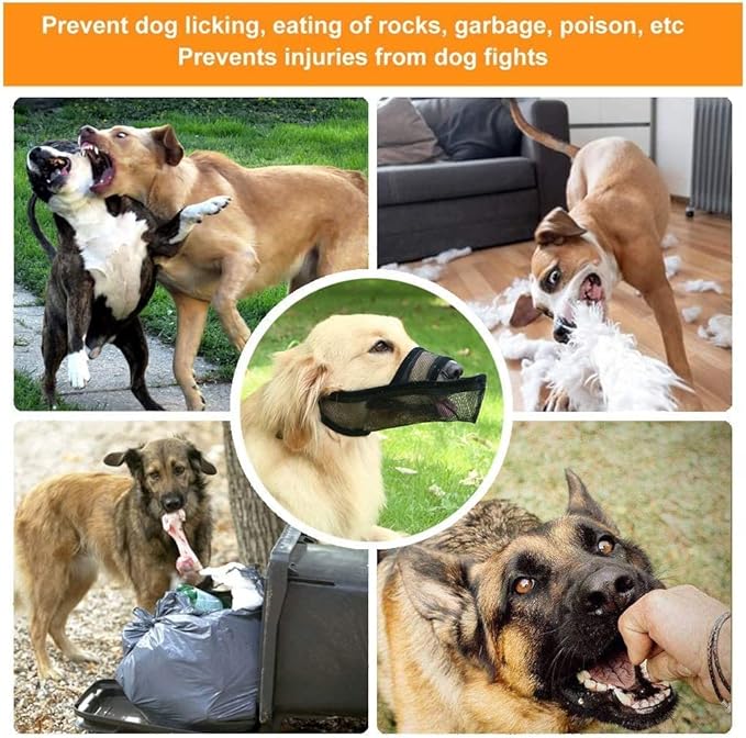 Crazy Felix Nylon Dog Muzzle for Small Medium Large Dogs Dachshund Beagle Poodle Labrador, Air Mesh Breathable and Drinkable Pet Mouth Cover for Anti-Biting Chewing Scavenging(Black,S)