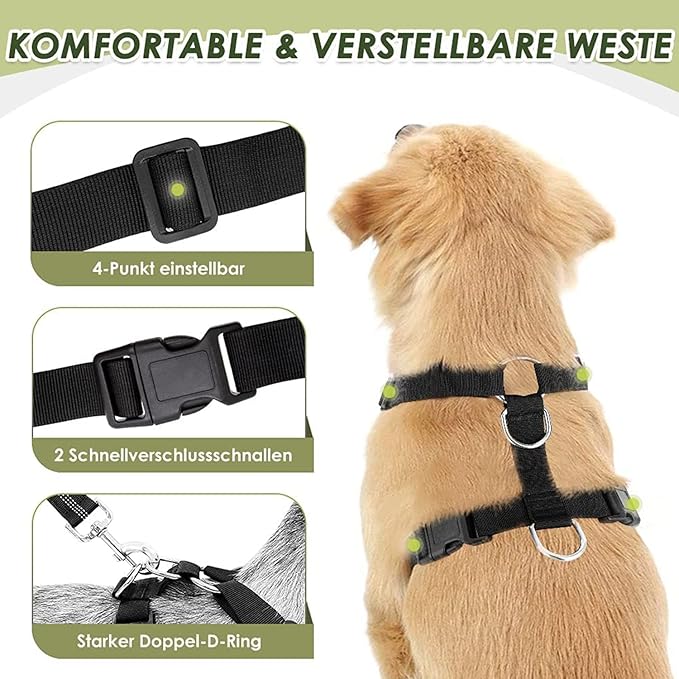 Lukovee Dog Seat Belt - Adjustable Dog Car Harness for Large, Medium & Small Dogs, Soft Padded & Breathable Mesh Dog Seatbelt with Car Vehicle Connector Strap (Blue, Medium)