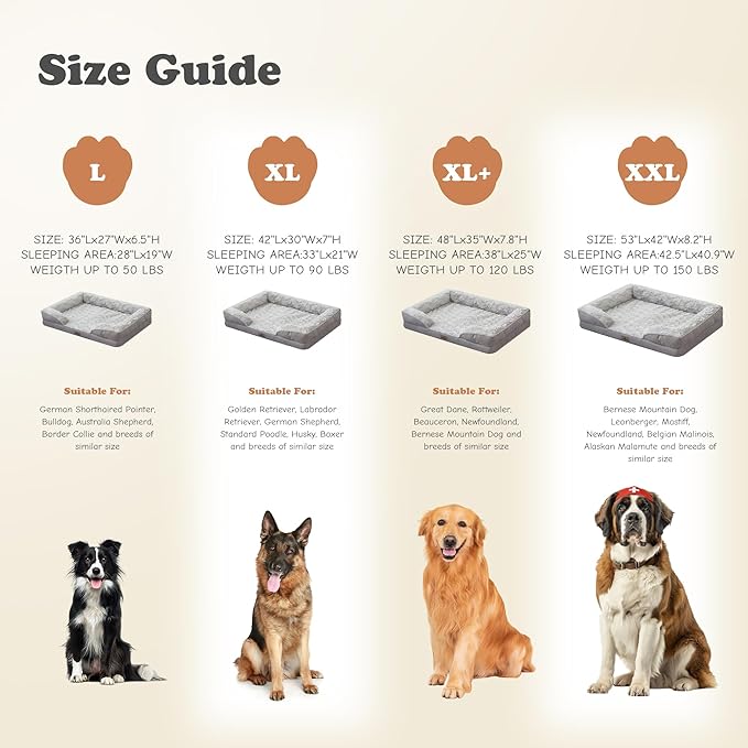 Orthopedic Dog Bed for Large Dogs - Big Washable Dog Sofa Beds Large, Supportive Foam Pet Couch Bed with Removable Washable Cover, Waterproof Lining and Nonskid Bottom