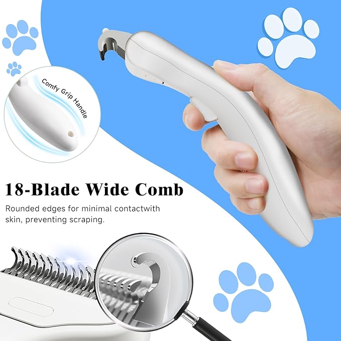 Pet Steam Brush for Dog & Cat - 3-in-1 Steam Grooming Brush for Shedding - Self Cleaning Spray Comb with Mist for Long Haired Pets - Includes Waterless Shampoo & undercoat rake, Blue