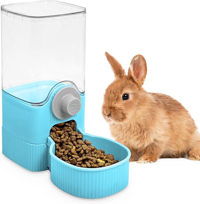 Fhiny Rabbit Food Dispenser, 40oz Large Capacity Hanging Gravity Bunny Feeder for Cage Automatic Guinea Pig Feeding Bowls Pet Food Storage for Guinea Pig Bunny Ferret Chinchilla Cat Puppy
