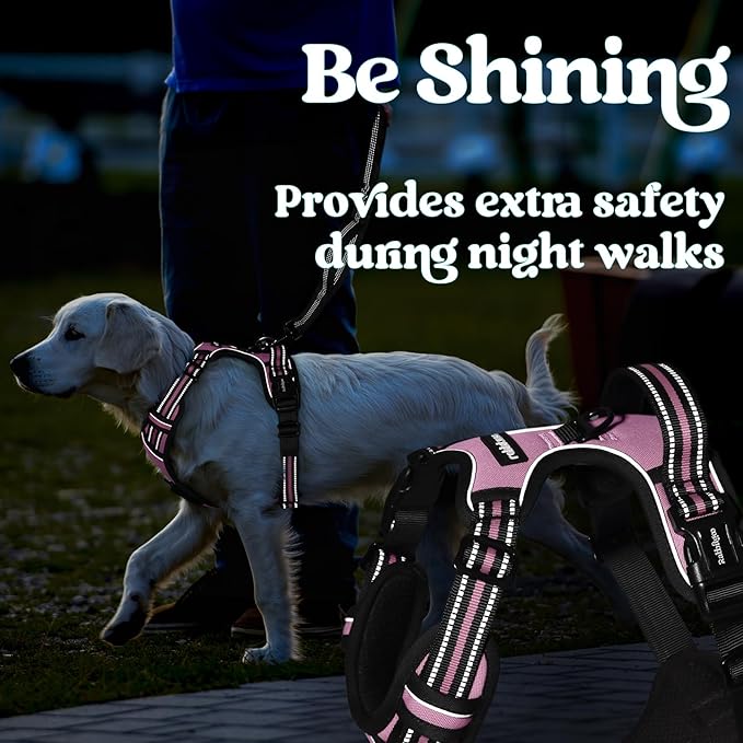 rabbitgoo Dog Harness for Large, No Pull Pet Harness with 3 Buckles, Adjustable Soft Padded Vest with Control Handle, Walking Reflective Pet Vest for Extra Large Dogs, Pink, XL