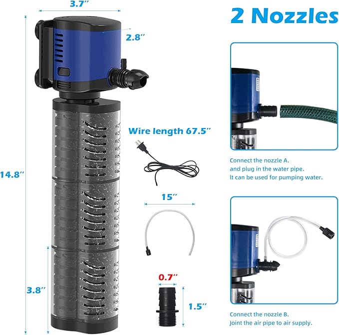 TARARIUM Aquarium Filter Powerful 660GPH for 100-300 Gallon Large Fish Tank Small Pond Fountain, Wave-Maker Submersible Water Pump Turtle Tank Filter for Saltwater & Freshwater System