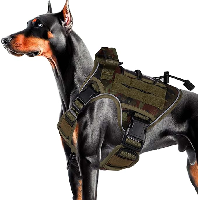 Heavy-Duty Tactical Dog Harness for Large Dogs, No Pull Adjustable Reflective Pet Vest with Molle System, K9 Military-Grade Control for Service Training, Outdoor & 10+ Breeds, Green Camo, Medium