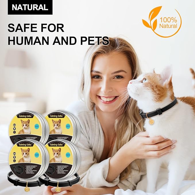 4 Pcs Cat Calming Collar Adjustable Lavender Scent Relaxing Cat Collar with 2 Pendant for Puppies Reduce Stress Aggression Anxious, up to 15 Inches(Black)