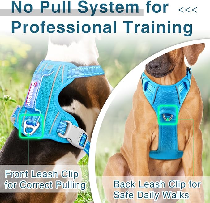 BARKBAY Dog Harness No Pull with ID Tag Pocket - Heavy Duty, Reflective, Easy Control for Large Dogs(Blue,L)