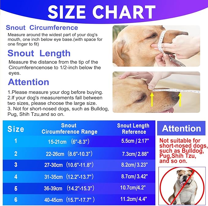Basket Muzzle Allows Panting Drinking - Anti Biting Chewing, Suitable for Grooming Trimming Training, for Small Medium Large Dogs (Blue, Size 6)