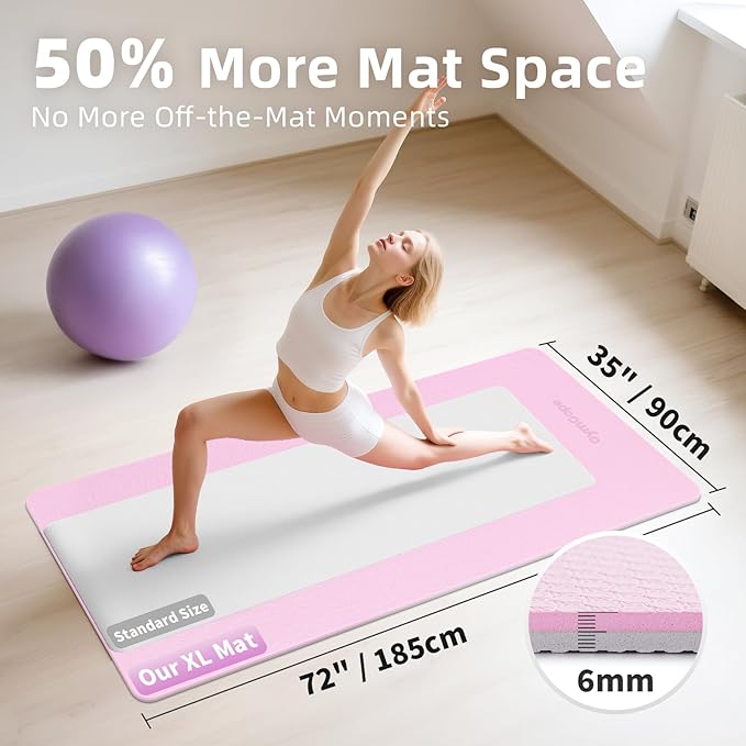 Extra Large Yoga Mat - 72"x35", 72"x48", 78"x57" - Wide TPE Exercise Mat for Home, Stretching, Couples & Family Workouts - 6-12mm Thick, Non-Slip & Waterproof - with Carry Bag and Straps