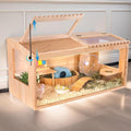 Wooden Hamster Cages and Habitats, 48"x20"x20" Guinea Pig Cage, Small Animal Cage for Dwarf Syrian Hamsters Degus Mice & Other Small Pets. Big Hamster Habitat with 2 Adjustable skylights.