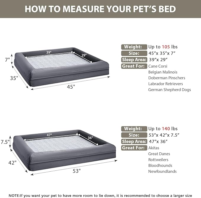 WNPETHOME XXL Extra Large Dog Bed, Washable Dog Couch with Removable Waterproof Cover, Orthopedic Large Pet Sofa Bed with Bolster Sides for Sleeping