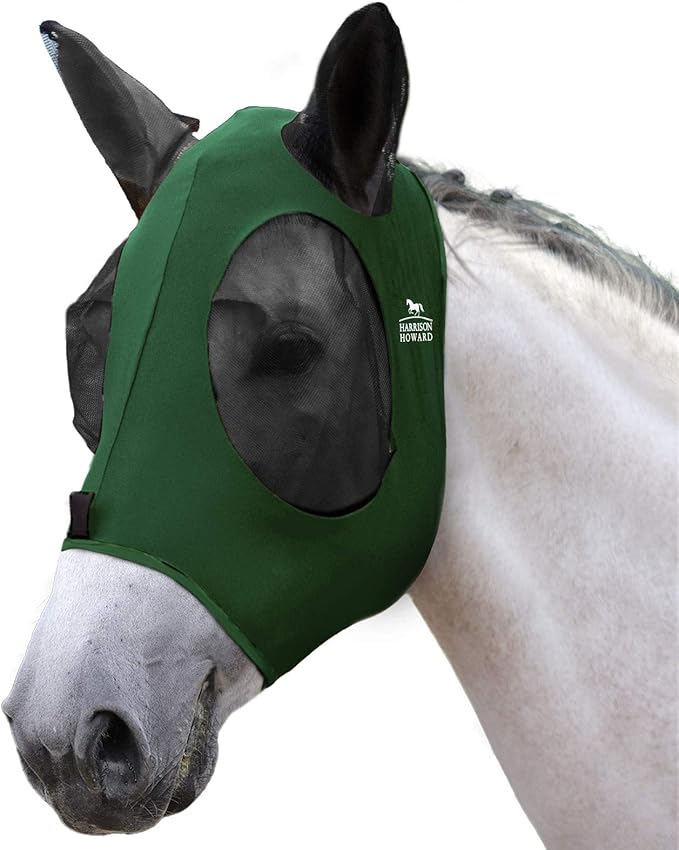 Harrison Howard Super Comfort Stretchy Fitting Horse Fly Mask with UV Protection Soft on Skin with Breathability Deep Green Pony