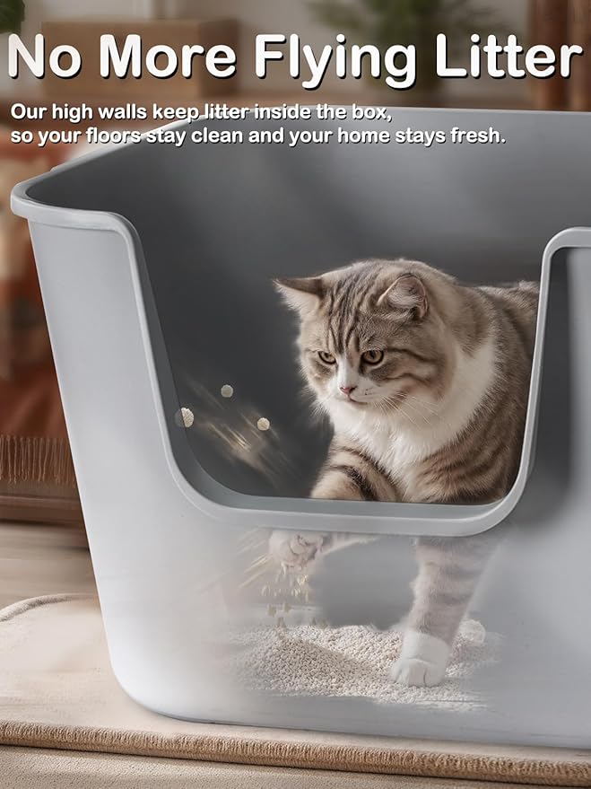 Extra Large Cat Litter Box with High Sides - Splash-Proof Design for Big Cats & Multi-Cat Homes, 24.6in x 16.7in x 12.8in (Yellow)