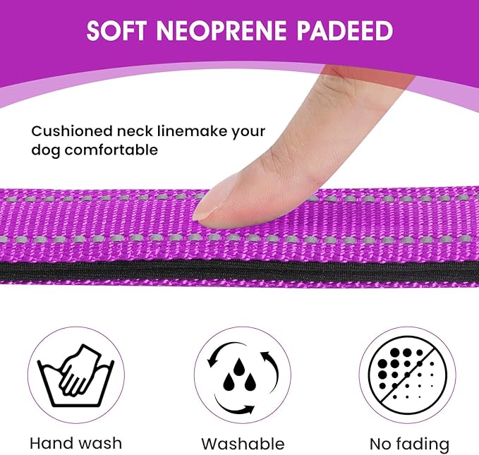 Reflective Dog Collar Padded with Soft Neoprene Breathable Quick Release Basic Dog Collars for Medium Large Dogs Dark Magenta