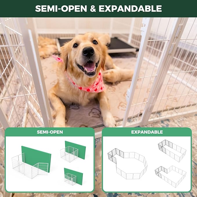 FXW Homeplus Unleashed Indoor Dog Playpen - Stress-Free and Safe Play, Heavy Duty 40 Inch 16 Wire Panels Dog Pen for Medium and Large Dogs, White│Patented