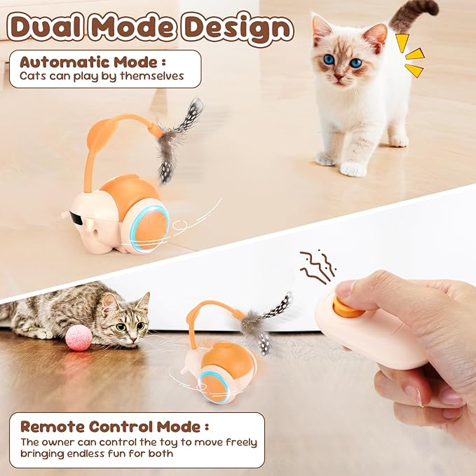 SlowTon Cat Interactive Toy for Indoor Cats - Remote Control Automatic Smart Moving Cat Toys with 2 Modes, Rechargeable Kitten Feather Toys for All Breeds of Bored Cats(Orange)