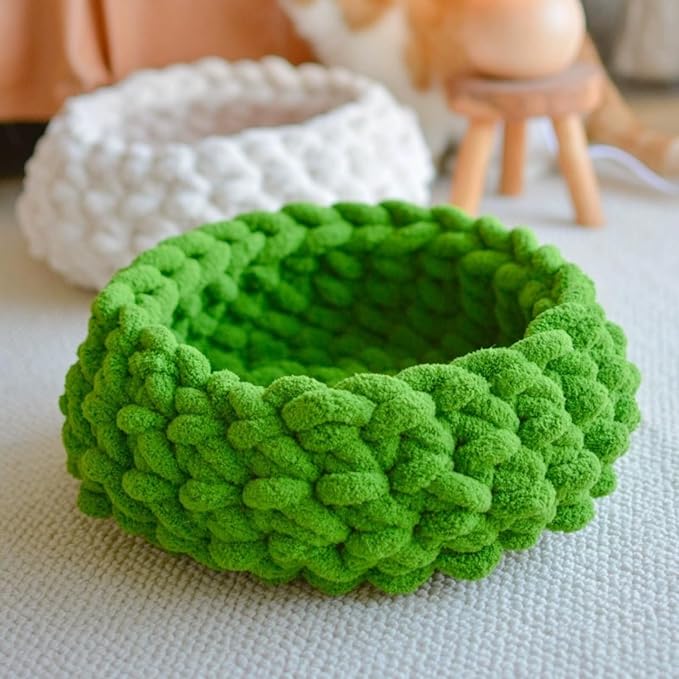 Cat Nest Bed – Premium Handwoven Washable Extra Soft Round Cave House for Indoor Kitten & Kitty, Small & Large (LGreen,Large)