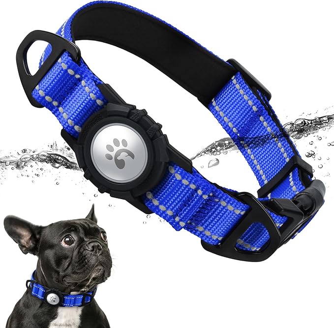 TagME Airtag Dog Collar,Waterproof Reflective Pet Collar with Airtag Holder,Soft Padded and Double D-Rings for Puppy,Navy Blue