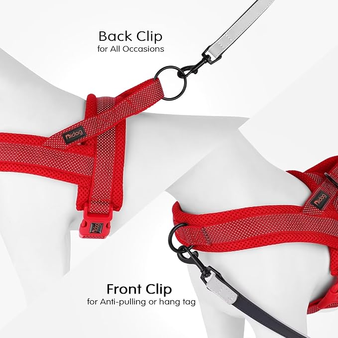 Didog No Pull Dog Harness with Breathable Mesh Padded, Full Reflective & Quick Fit Adjustable Vest Harness, Easy for Training Walking for Small & Medium and Large Dogs (Red, S:Chest 18-22")