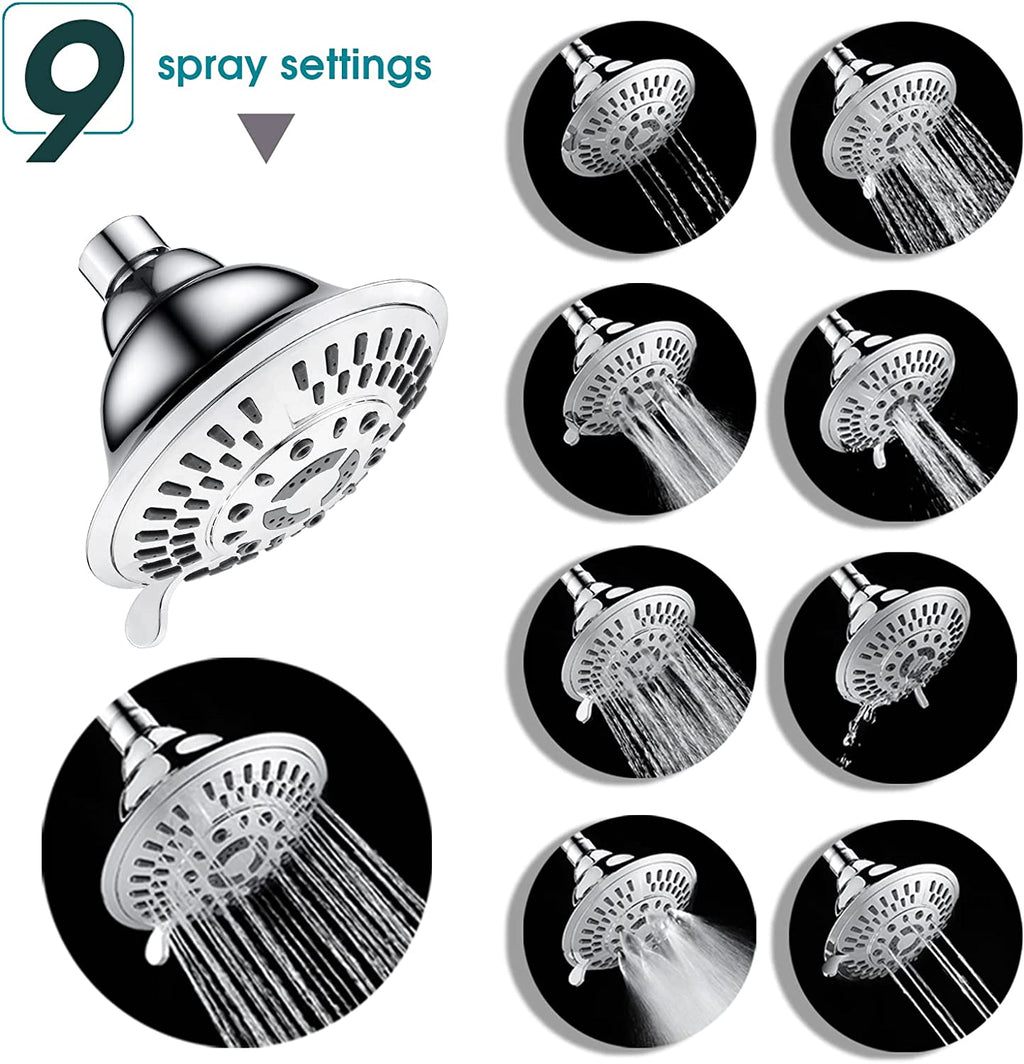 9-Spray Rain Shower Head-Angle Adjustable Fixed Shower Head