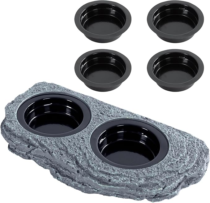 Wacool Magnetic Gecko Ledge - Double Bowl Reptile Feeding Tray with 6 Feeding Cups for Geckos, Lizards, Chameleons and Reptile Pets