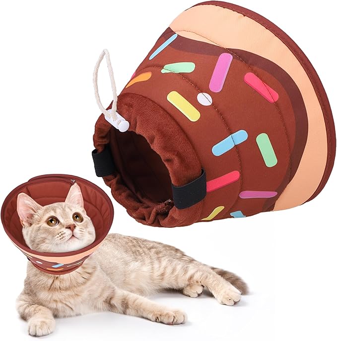 KOOLTAIL Cat Cone Collar Soft, Adjustable Cat Cones to Stop Licking, Foldable Donut Water Resistant Pet Recovery Neck E Collars After Surgery, Kitten Elizabethan Collar for Small to Large Cats,Brown L