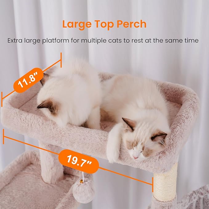 Heybly Tall Cat Tree, 78-inch Multi-Level Cat Tower for Indoor Cats, 2 Widened Plush Perches Cat Condo with Scratching Board and Big Caves, Muchroom HCT033MU