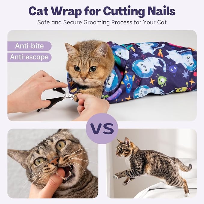 Paw Legend 35.4" Cat Wrap for Grooming Cat Wrap for Cutting Nails Cat Restraint for Nail Clipping Self Adhesive Blanket Restraint Cloth for Cats Within 22lbs