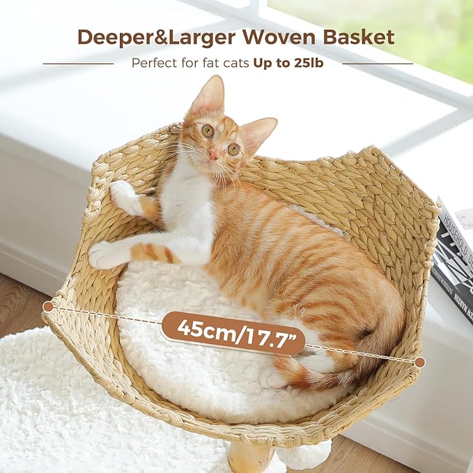 PAWZ Road Cat Tree for Indoor Cats Large Adults,38 Inches Modern Cat Tree Tower with Spacious Wicker Basket,Natural Solid Wood Scratching Posts,Curved Bed,Luxury Cat Condo for Large Cat