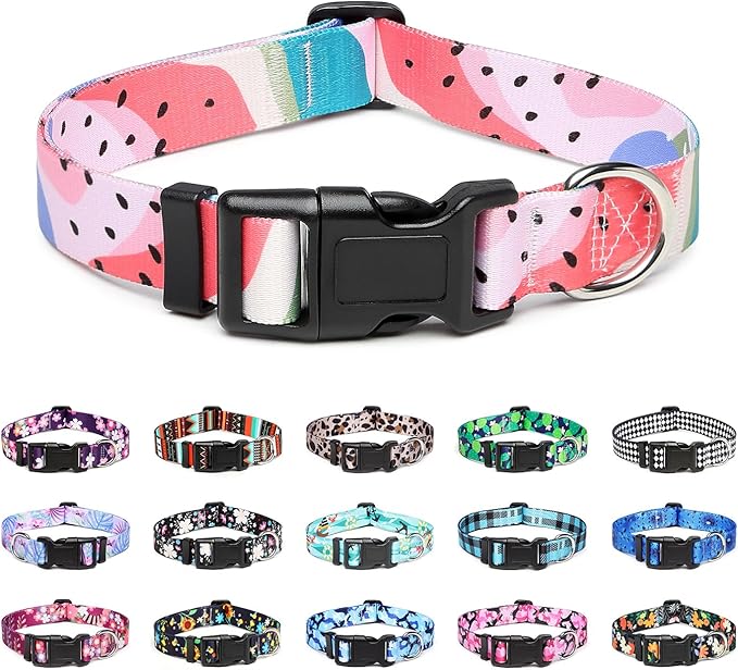 Mercano Adjustable Dog Collar - Special Design Patterns, Soft Nylon Comfortable Durable Pet Collar for Small Medium Large Dogs (S, Watermelon)