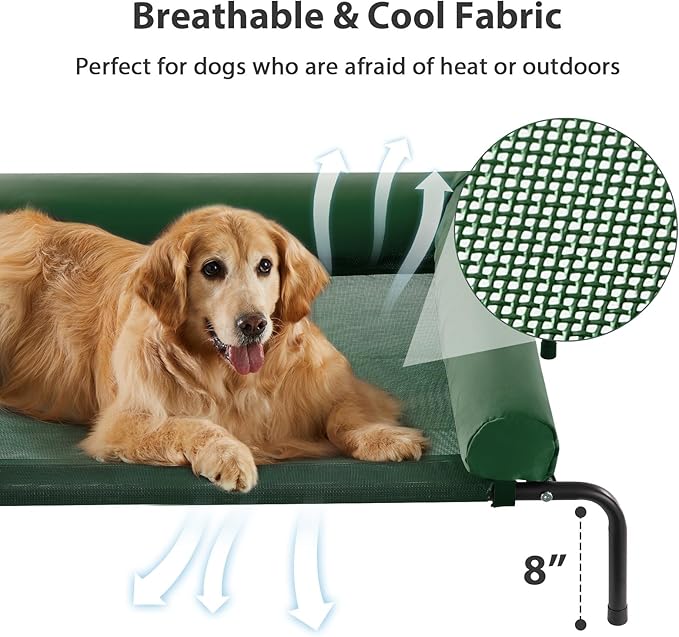 RRPETHOME Large Elevated Cooling Dog Bed, Raised Dog Cot Beds for Large Dogs, Elevated Outdoor Pet Cot, Chew Proof Portable Cooling Pet Cot with Skid-Resistant Feet and Breathable Mesh