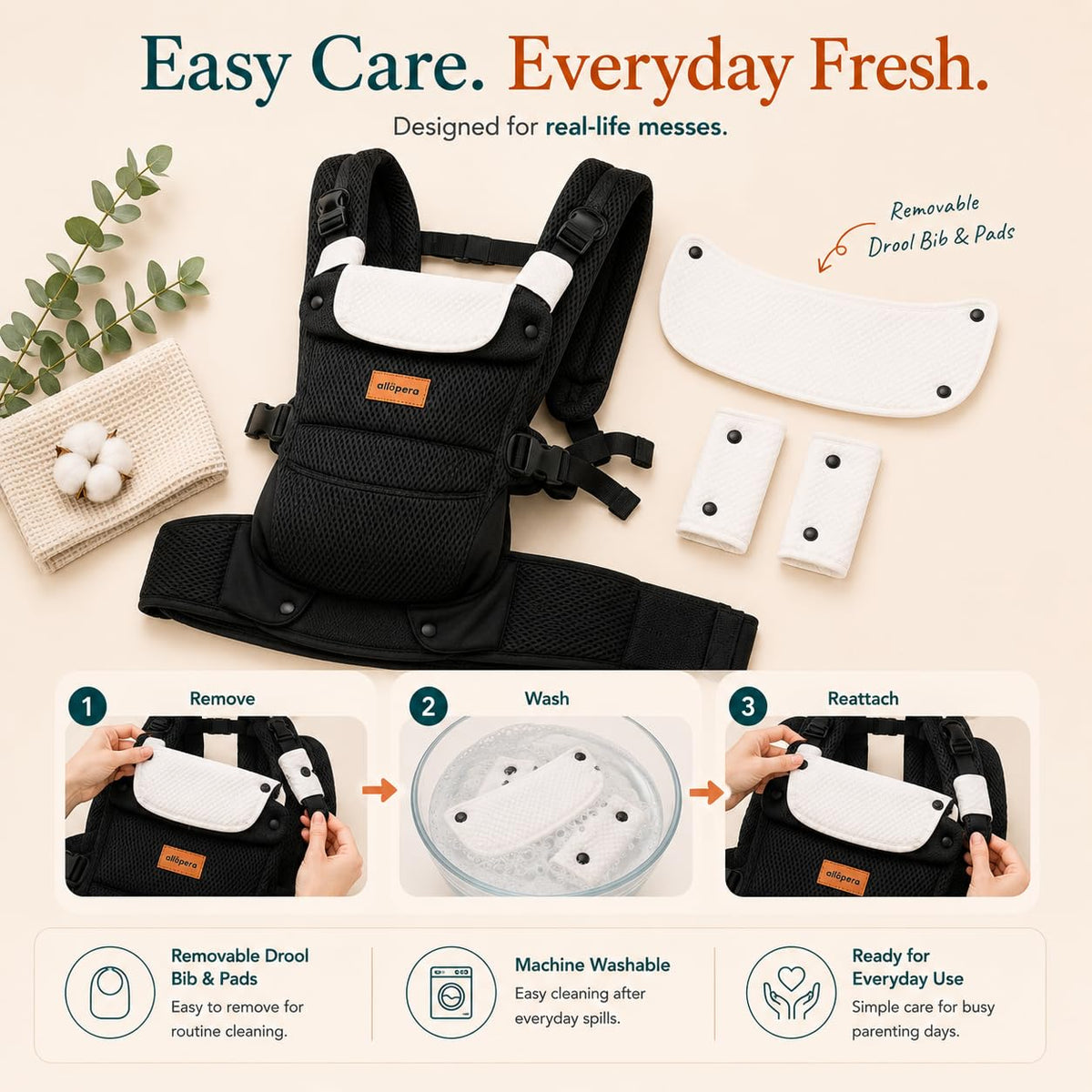 ALLOPERA Baby Carrier for 7-45 lbs, Lightweight 3D Mesh Carrier with Dual Layer Stability, Ergonomic Hip Support and Lumbar Support, Easy to Wear, Black