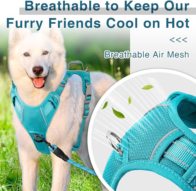 BARKBAY Dog Harness No Pull with ID Tag Pocket - Heavy Duty, Reflective, Easy Control for Large Dogs(Ocean Blue,XL)