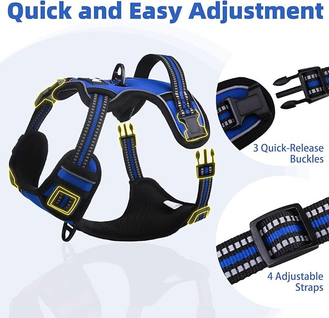 PUPTECK No Pull Dog Harness Small Sized, Adjustable Reflective Dog Harness with Handle Easy Control, Comfortable Soft Padded Pet Vest Harness for Small Dogs, Blue S