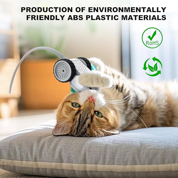 Interactive Cat Toys for Indoor Cats - Smart Moving Electric Mouse with Remote Control, Feather Tail, and Rechargeable Battery - Automatic Play for Bored Kittens & Adult Cats & Daily Exercise