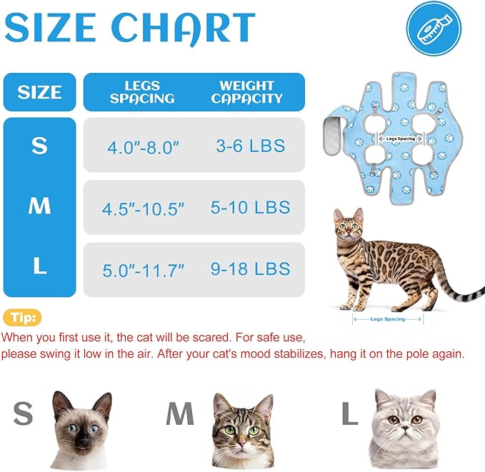 Supet Cat Grooming Hammock, Self-Adhesive Cat Nail Clipper Hammock, Soft Fabric Cat Wrap for Cutting Nails, Quickly Calm Down for Medicine, Teeth Brushing, Ear Cleaning