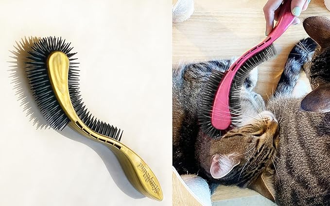 (Gold) Designed for Comfort,Created for Results. This innovative brush features multi-contour bristles that gently adapt to your cats body providing a stress-free brushing experience.