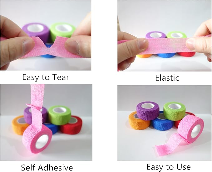 6 Pack 1" x 5 Yards Self Adhesive Bandage Wrap Breathable Cohesive Vet Wrap for Pets, Elastic Self-Adherent Tape for Sports, Wrist, Ankle (Mixed Colors)